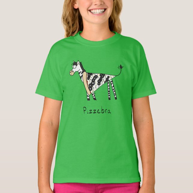 Camiseta Camiseta-T da Garota Zebra Pizzebra Pizza Zebra (Frente)