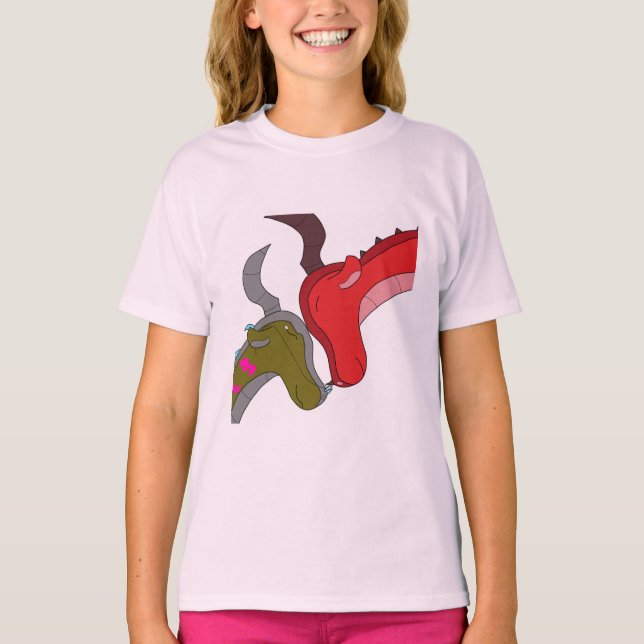 Camiseta Camiseta-T da Mamãe rosa e Dragão-Bebê (Frente)