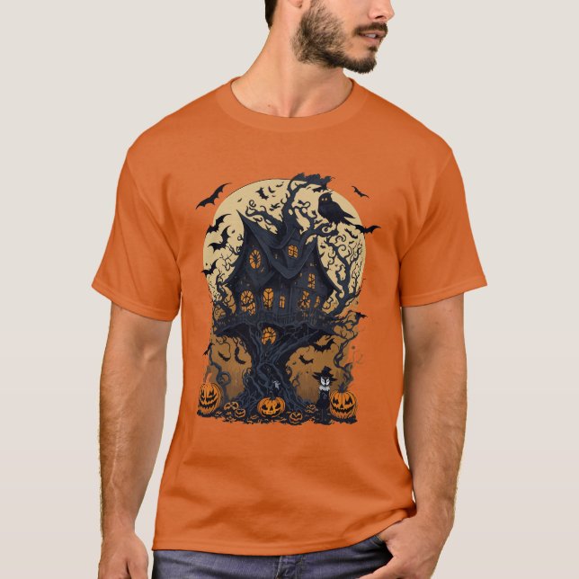 Camiseta Camiseta-T de Cavaleiro das Bruxas Spooky (Frente)
