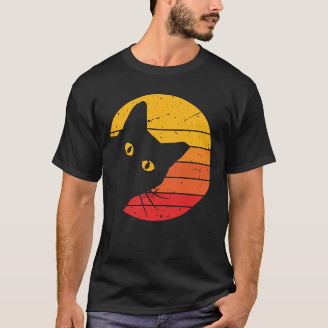 Camiseta Camiseta-T de Gato Pêekaboo Retro Sunset (Frente)