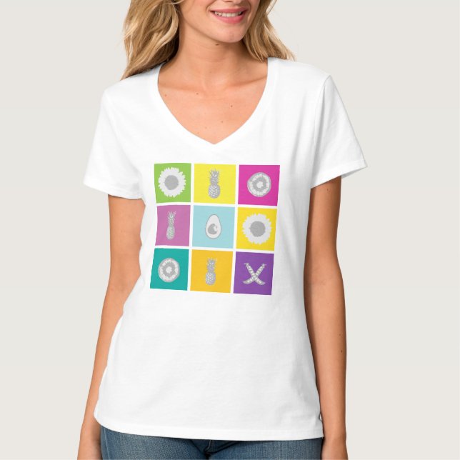 Camiseta Camiseta-T de pop Art Botânico e Fruta feminino (Frente)