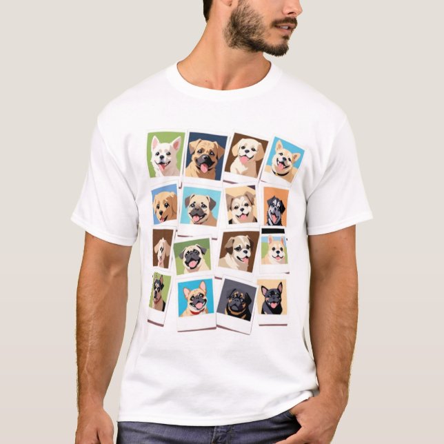 Camiseta Camiseta-T-Lover-Cão - Colagem de Estilo Polaroide (Frente)
