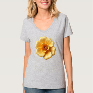 Camiseta Camiseta-T-Pescoço-Dourado-Amarelo-Elegante