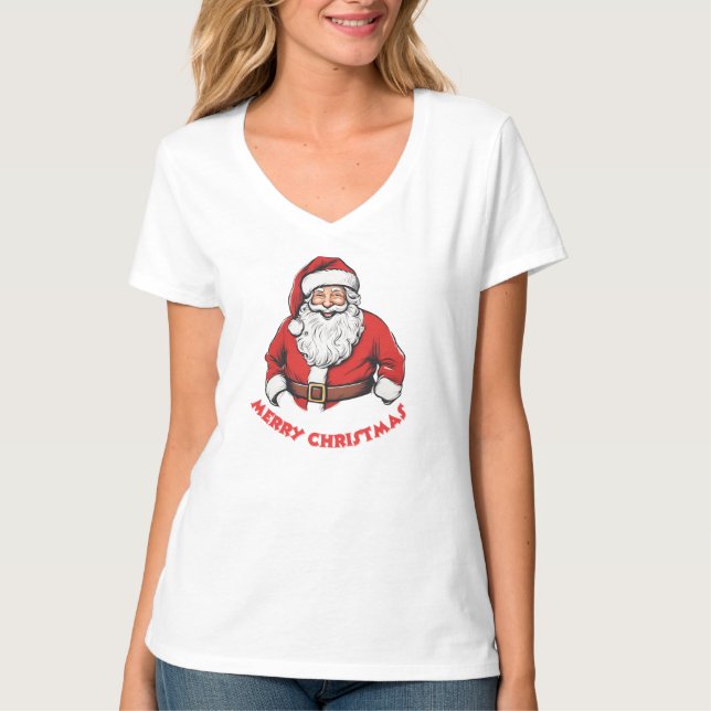 Camiseta Camiseta-T-Pescoço-V-Mulheres Brancas de Natal (Frente)