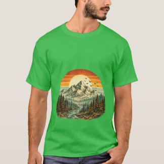 Camiseta "Camiseta Vintage Pôr do Sol Floresta Rio Montanha