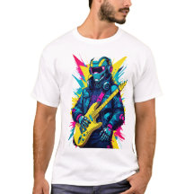 CamisetaCyberpunk Robot Guitarrista Arte Synthwave