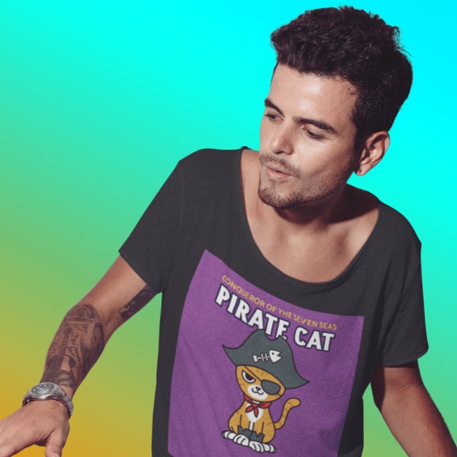CAMISETA CAMISETAS-CAMISAS DE T-SHIRTS COM FUNNY CAT PIRATE (Criador carregado)