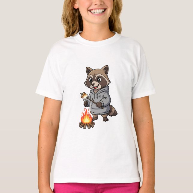 Camiseta Camisola de Acampamento com Guaxinim Assando Marsh (Frente)