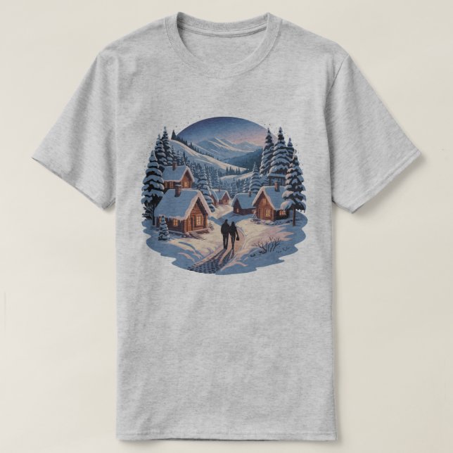 Camiseta Camisola de Inverno de Natal Retro da Vila ,90s  (Frente do Design)