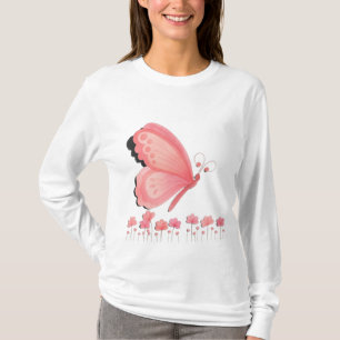 Camiseta Camisola de malha com estampa de borboleta rosa fo