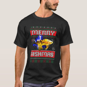 Camiseta Camisola de Natal Feia de Peixe-Betta de Pesca Pij