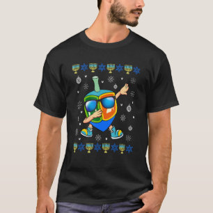 Camiseta Camisola Feia de Hanukkah com Dreidel Dançando Nat