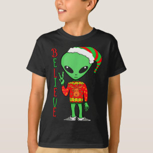 Camiseta Camisola Feia de Natal Alienígena Engraçada Eu Acr