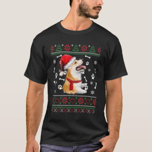 Camiseta Camisola Feia de Natal Corgi Cachorro Chapéu de Pa