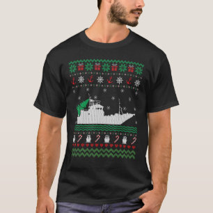 Camiseta Camisola Feia de Natal de Barco Engraçada Para Pes