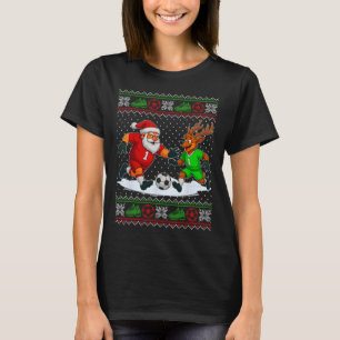 Camiseta Camisola Feia de Natal de Rena Jogando Futebol Xm