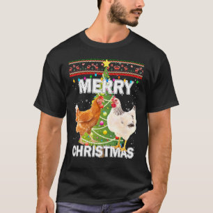 Camiseta Camisola Feia de Natal Galinha Feliz Natal Chi