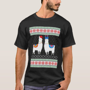 Camiseta Camisola Feia de Natal Llama Com Luzes de Natal Ll