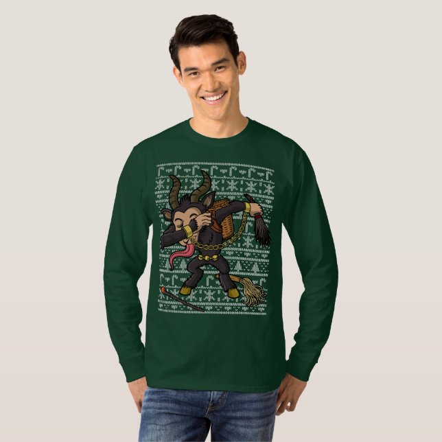 Camiseta Camisola feia de toque ligeiro do Natal de Krampus (Frente Completa)