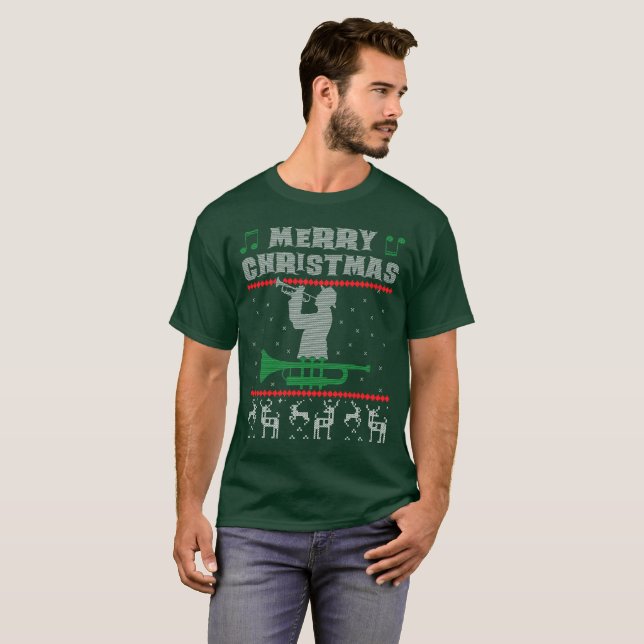 Camiseta Camisola feia do Natal da trombeta (Frente Completa)