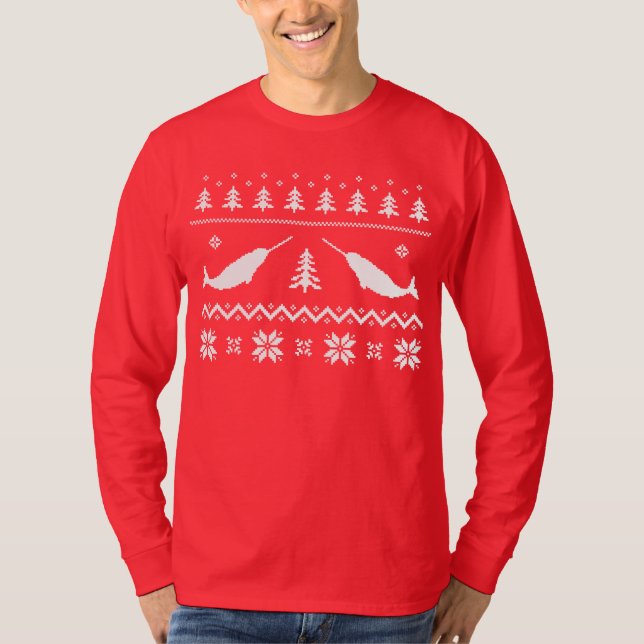 Camiseta Camisola feia do Natal de Narwhal (Frente)