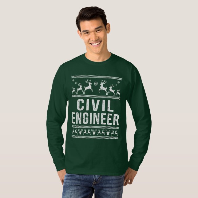 Camiseta Camisola feia do Natal do engenheiro civil (Frente Completa)
