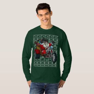 Camiseta Camisola feia Papai Noel do Natal na motocicleta