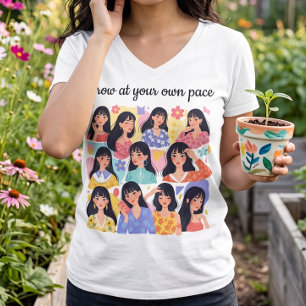 Camiseta Camisola Feminina Floral Cresça No Seu Próprio Rit