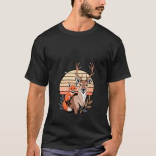 Camiseta Camisola Feminina Retro Pôr do Sol Cervo Raposa Al