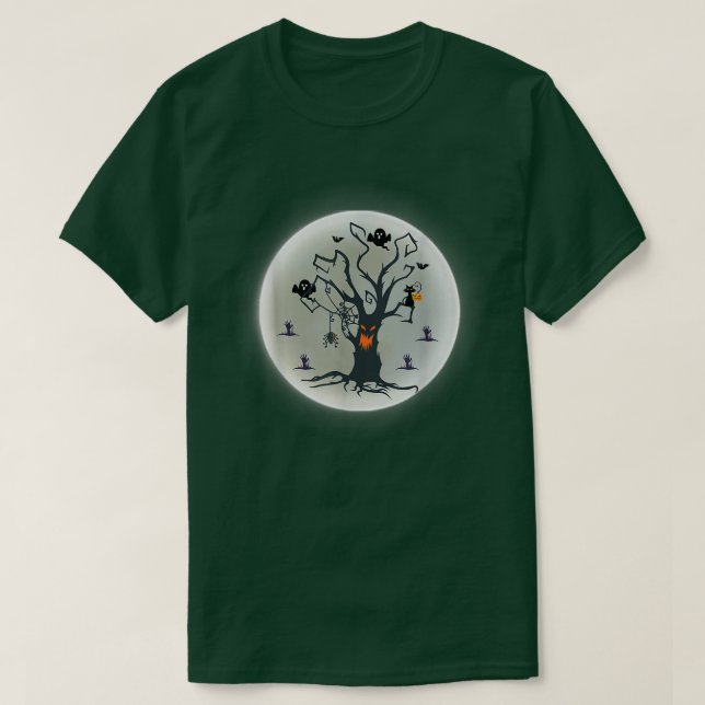 Camiseta Camisolas de Árvore Sapatinho do Halloween (Frente do Design)