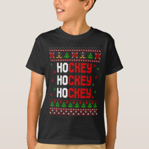 Camiseta Camisolas de Natal Feias de Hóquei Ho Ho Ho Engraç