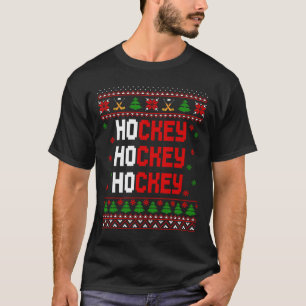 Camiseta Camisolas de Natal Feias de Hóquei Ho Ho Ho Engraç