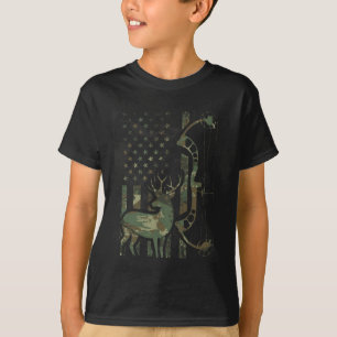 Camiseta Camo American Flag Buck Hunting Men Recurve Arco H
