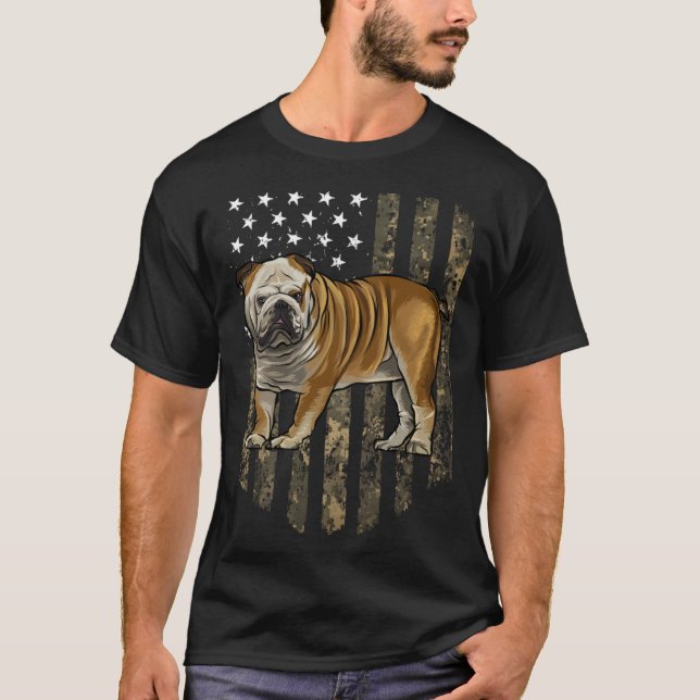 Camiseta Camo American Flag Bulldog 4th Of July USA (Frente)