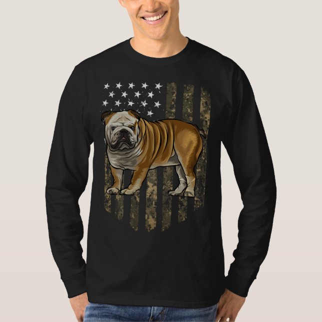 Camiseta Camo American Flag Bulldog 4th Of July USA (Frente)