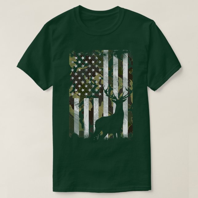 Camiseta Camo American Flag Deer Elk Buck Hunting USA Hunte (Frente do Design)