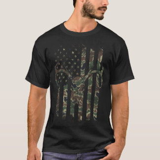 Camiseta Camo American Flag Deer Skull Elk, Caça A Caça Nos