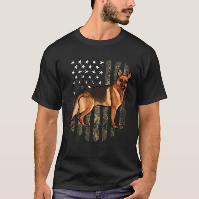 Camiseta Camo American Flag German Shepherd 4th Of July USA (Frente)
