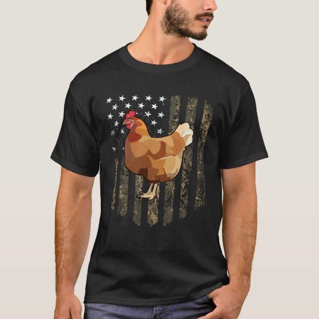 Camiseta Camo American Flag Hen 4th Of July Farm Animal (Frente)