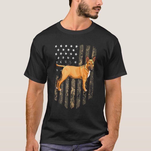 Camiseta Camo American Flag Miniature Bull Terrier 4th Of J (Frente)