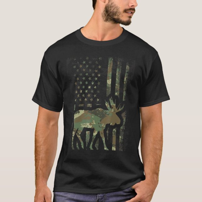Camiseta Camo American Flag Moose Hunter for Hunter Moose (Frente)