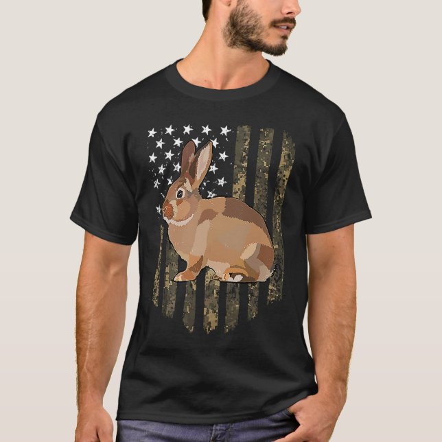 Camiseta Camo American Flag Rabbit 4th Of July Farm Animal (Frente)