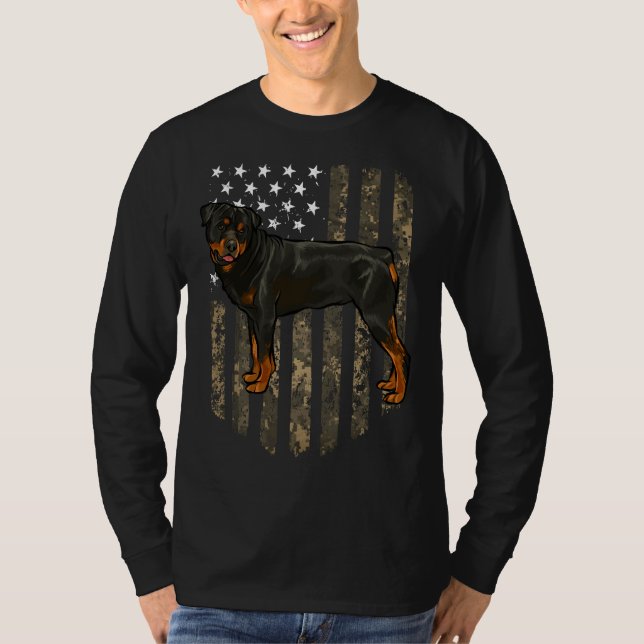 Camiseta Camo American Flag Rottweiler 4 De Julho Eua (Frente)