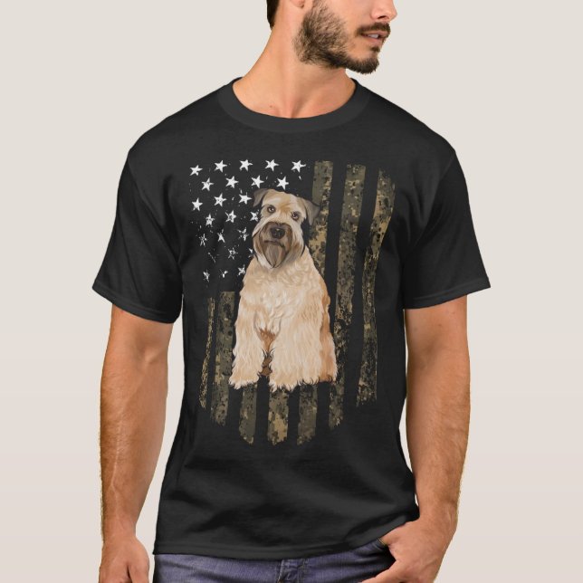 Camiseta Camo American Flag Soft Coated Wheaten Terrier 4º (Frente)