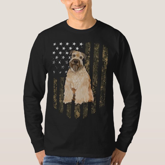 Camiseta Camo American Flag Soft Coated Wheaten Terrier 4th (Frente)