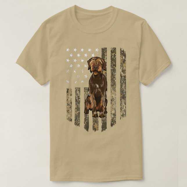 Camiseta Camo American Flag Wirehaired apontando Griffon 4º (Frente do Design)