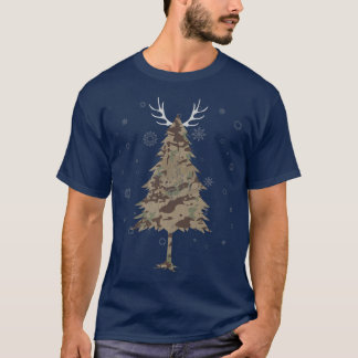 Camiseta Camo Christmas Tree Snow Graphic Caça Engraçada