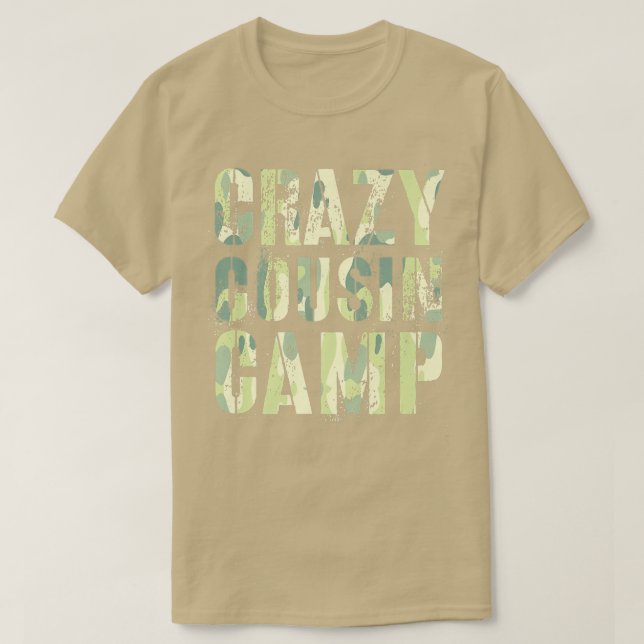 Camiseta Camo CRAZY COUSIN CAMP Engraçado vovó vovô reedu (Frente do Design)