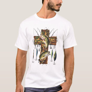 Camiseta Camo Cruzando Pesca Cristã Pescarias De Homens Bíb