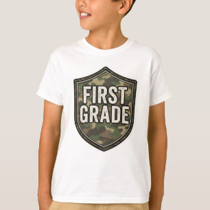 Camiseta Camo de Primeiro Ano para Meninos Volta às Aulas